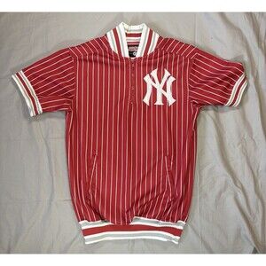 New York Yankees MLB 1/4 Zip Pinstripe Stitches Pullover Short Sleeve Size Large